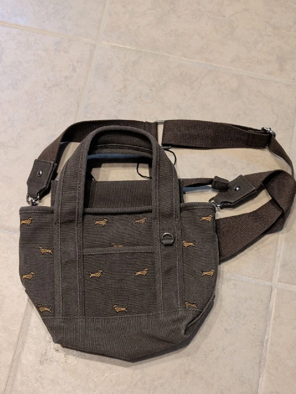 Madden Girl Embroidered Dachshund Canvas Crossbody Tote
